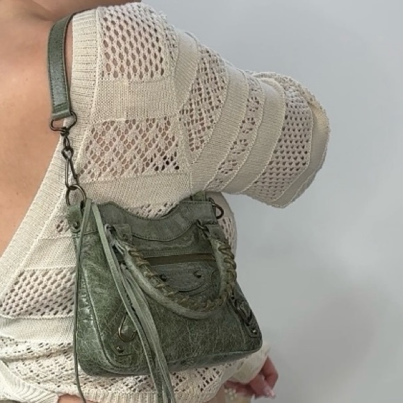 Auth RARE Balenciaga MINI FIRST MOTORCYCLE BAG Vintage  mirror Moto strap Chèvre - Picture 9 of 12